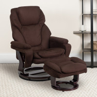 Flash Furniture Contemporary Brown Microfiber Recliner and Ottoman with Swiveling Mahogany Wood Base BT-70222-MIC-FLAIR-GG